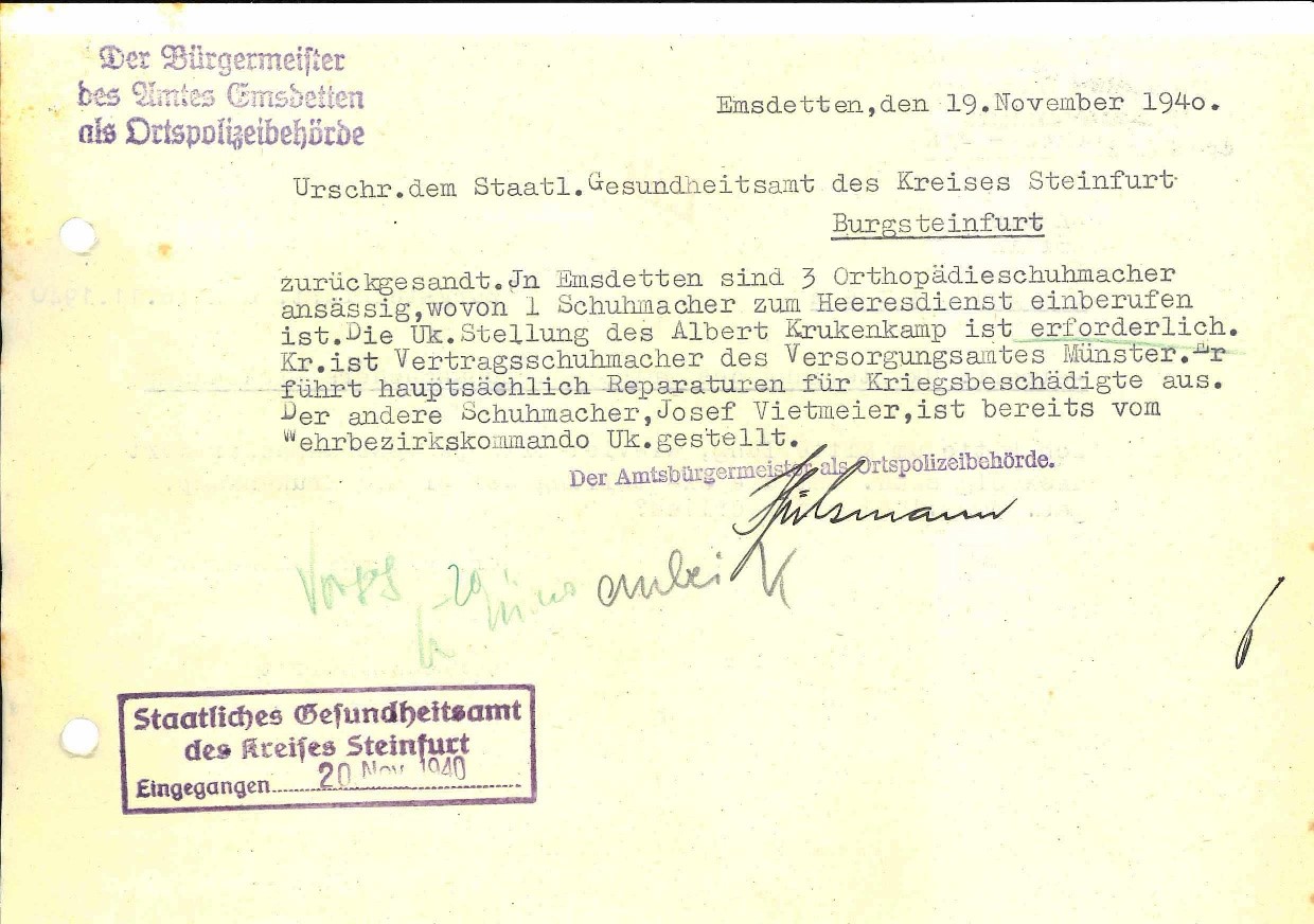 Antrag auf Unabkömmlichkeit eines Schuhmachers (1940) Antrag auf Unabkömmlichkeit eines Schuhmachers (1940)